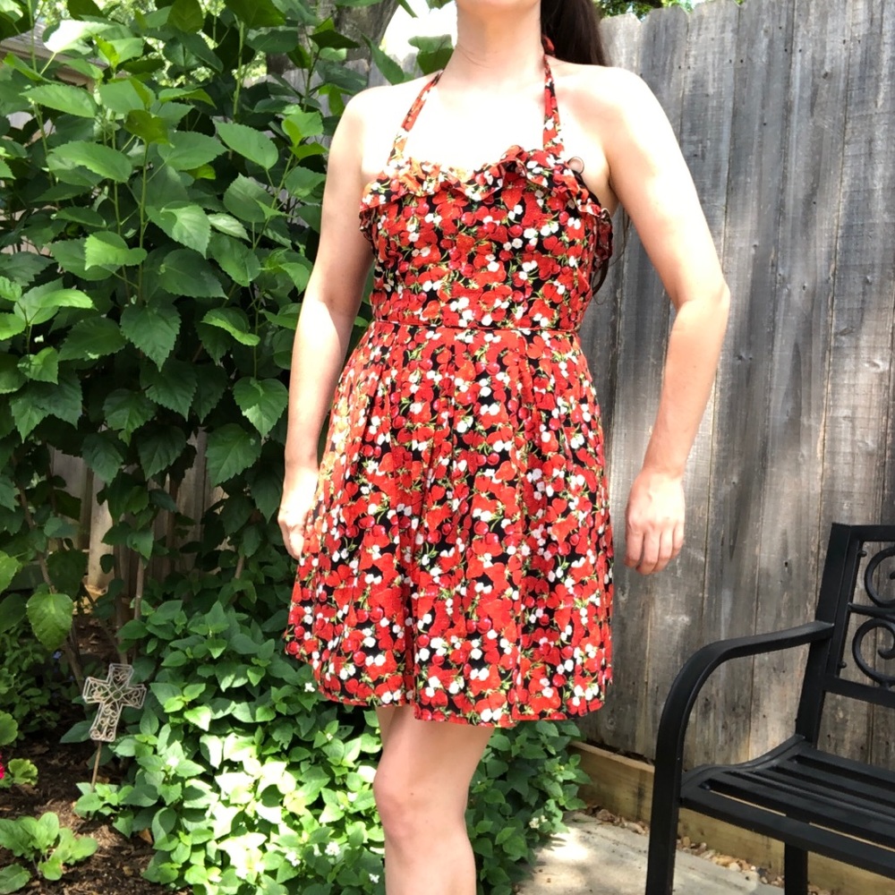 Fruity cherry and strawberry halter sundress